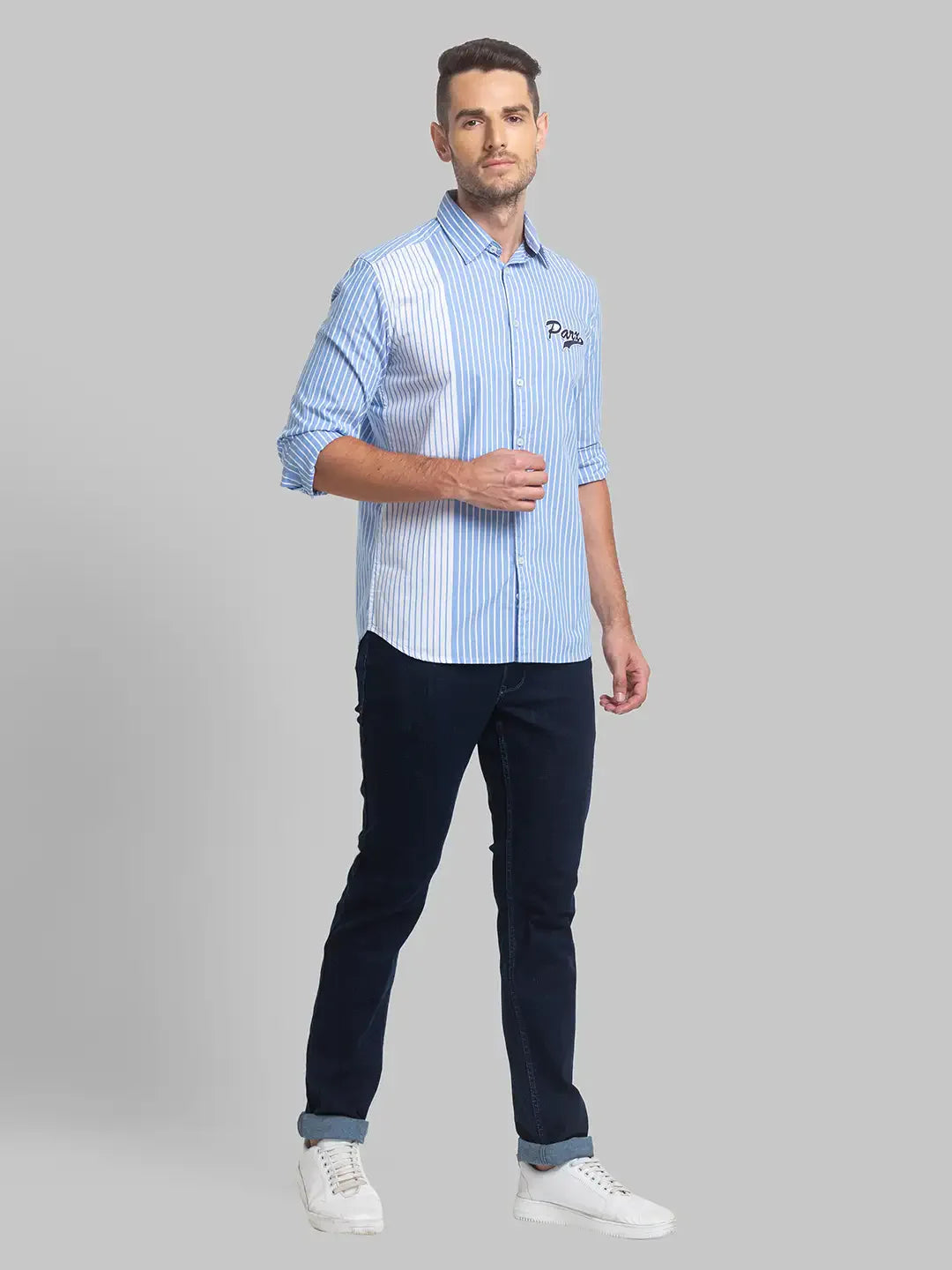 Men Blue Slim Fit Stripe Cotton Full Sleeve Shirts