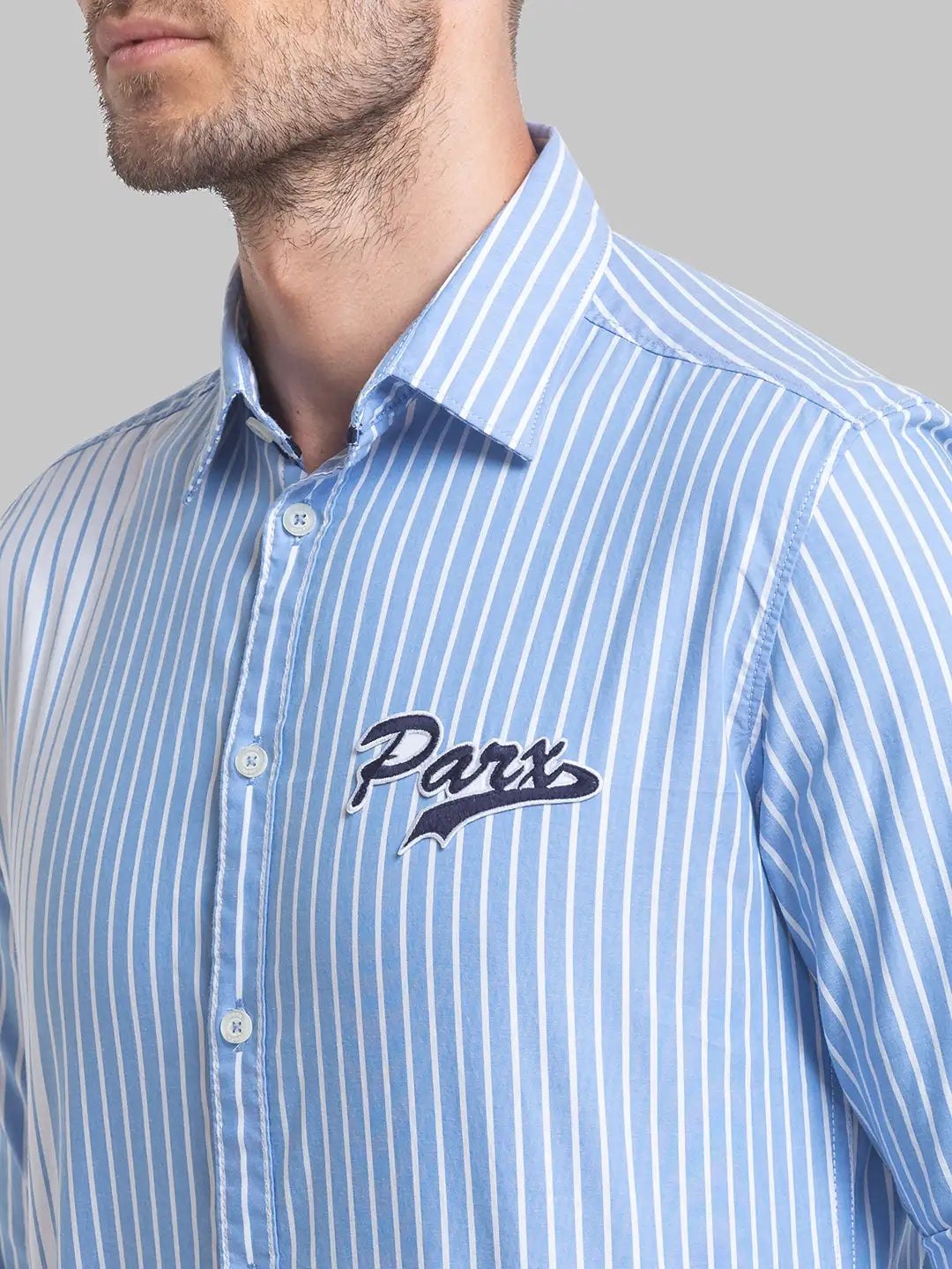Men Blue Slim Fit Stripe Cotton Full Sleeve Shirts