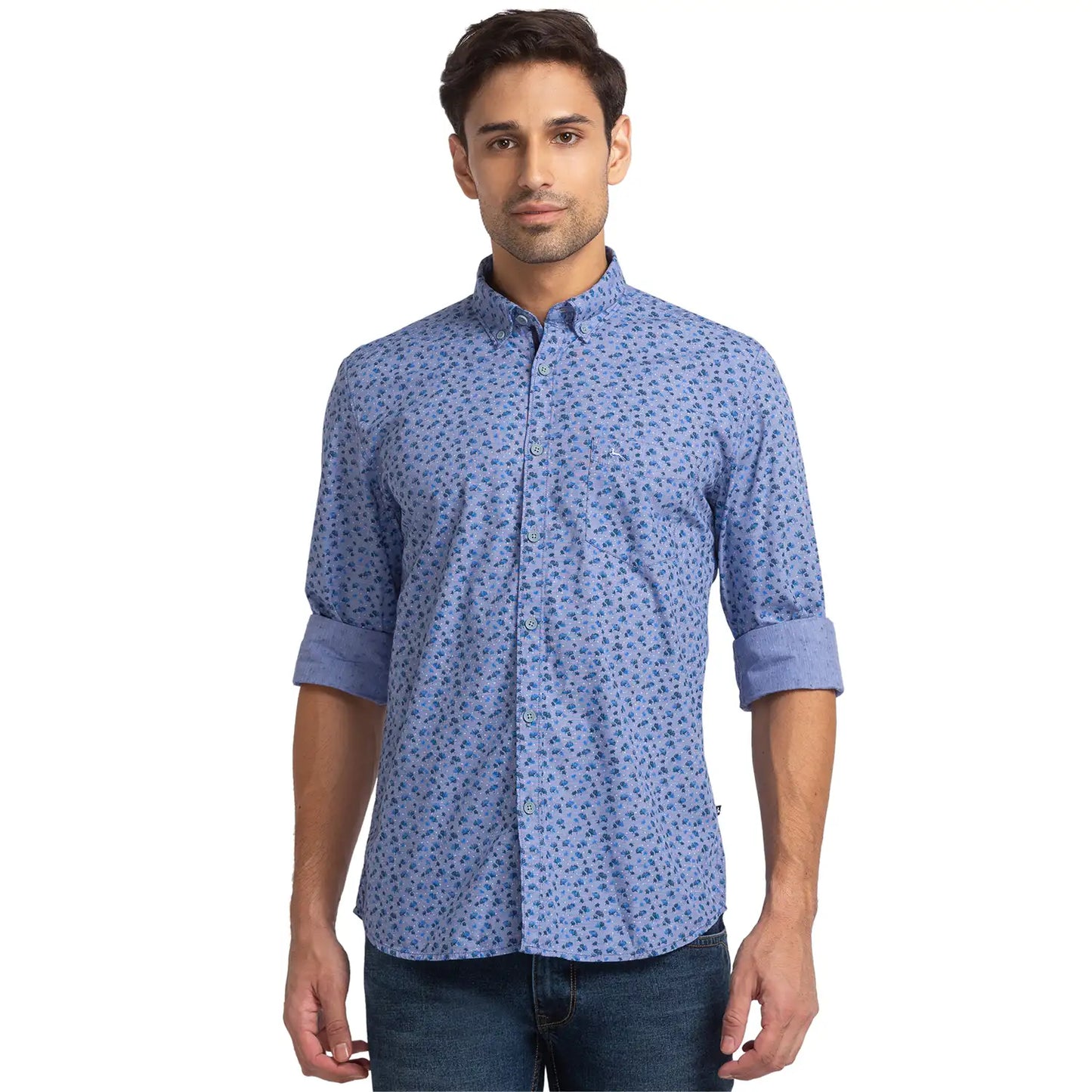 Men Blue Slim Fit Print Cotton Full Sleeve Shirts
