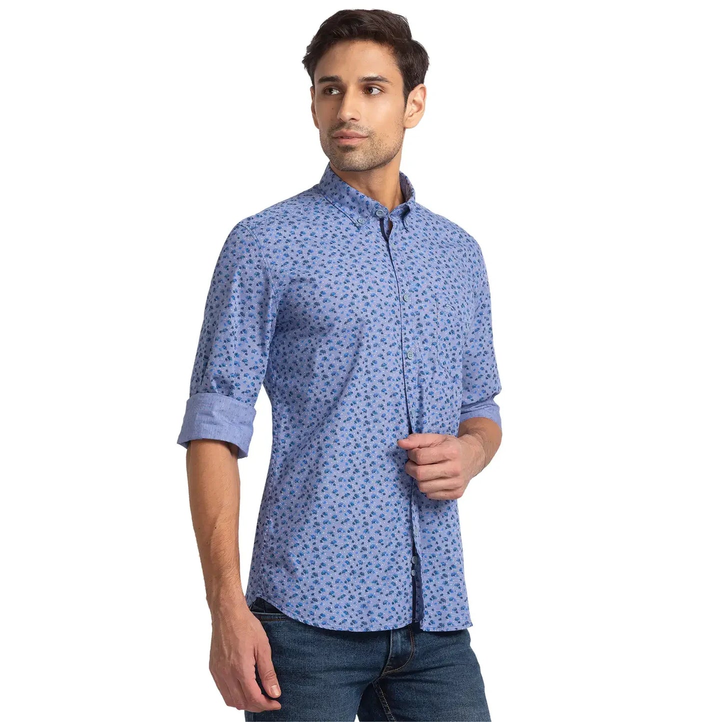 Men Blue Slim Fit Print Cotton Full Sleeve Shirts