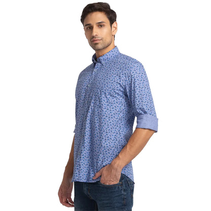 Men Blue Slim Fit Print Cotton Full Sleeve Shirts