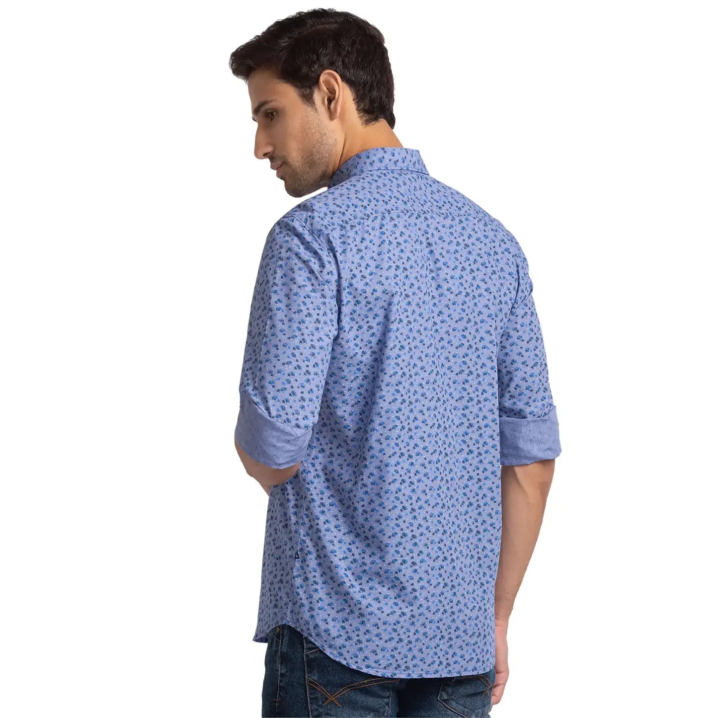 Men Blue Slim Fit Print Cotton Full Sleeve Shirts