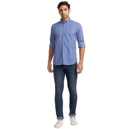 Men Blue Slim Fit Print Cotton Full Sleeve Shirts