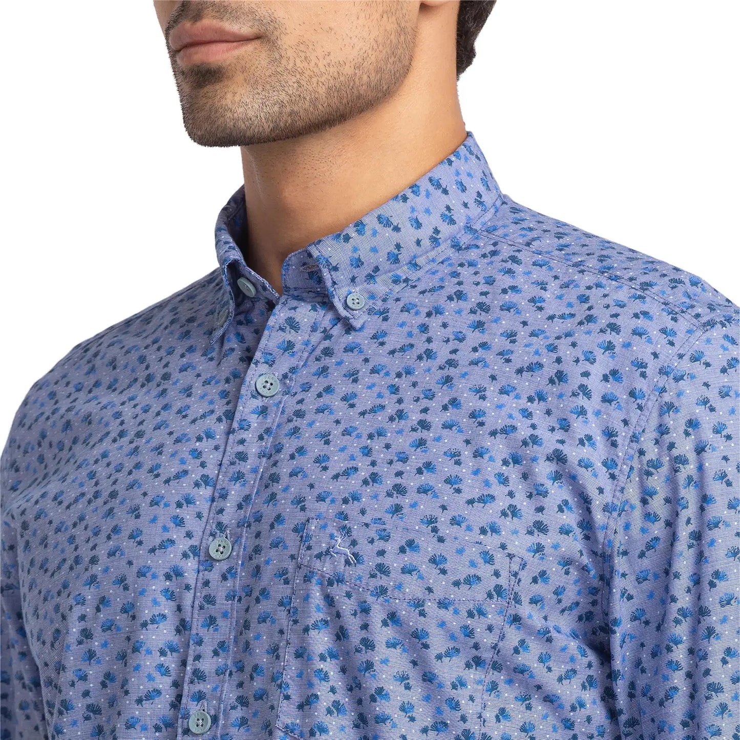 Men Blue Slim Fit Print Cotton Full Sleeve Shirts