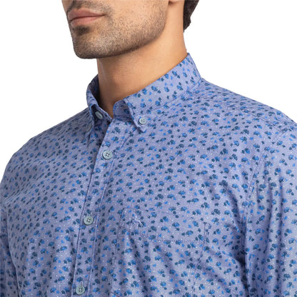 Men Blue Slim Fit Print Cotton Full Sleeve Shirts