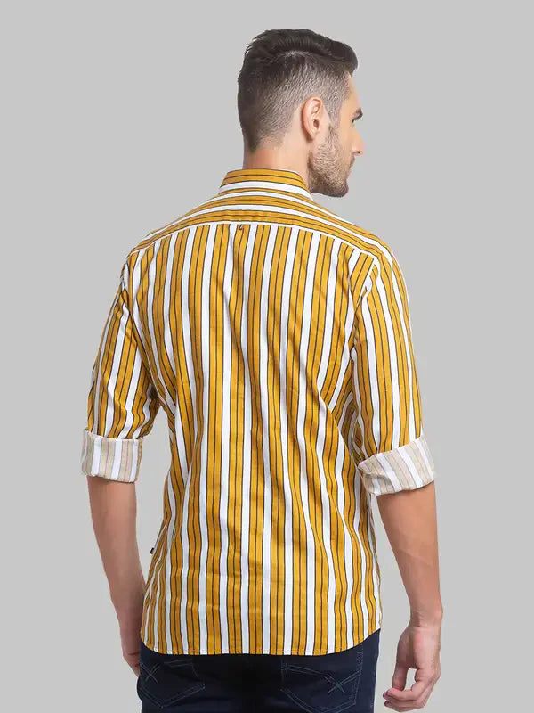 Men Yellow Slim Fit Print Cotton Full Sleeve Shirts