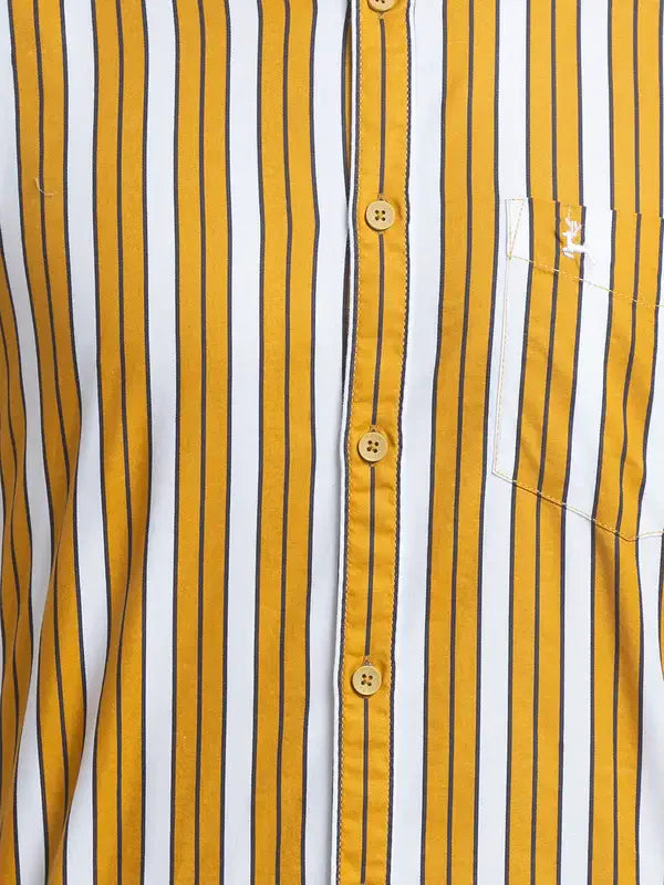Men Yellow Slim Fit Print Cotton Full Sleeve Shirts