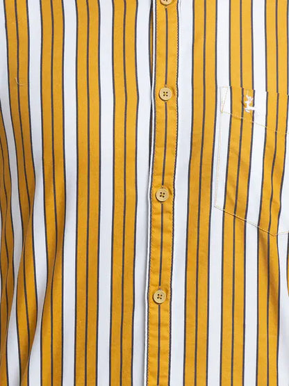 Men Yellow Slim Fit Print Cotton Full Sleeve Shirts