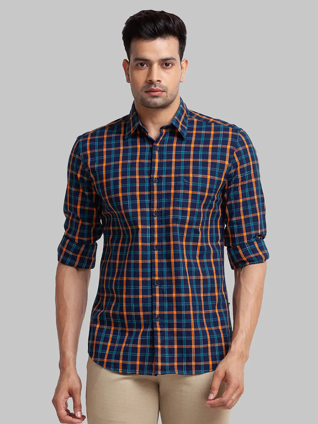 Men Blue Slim Fit Checks Cotton Full Sleeve Shirts