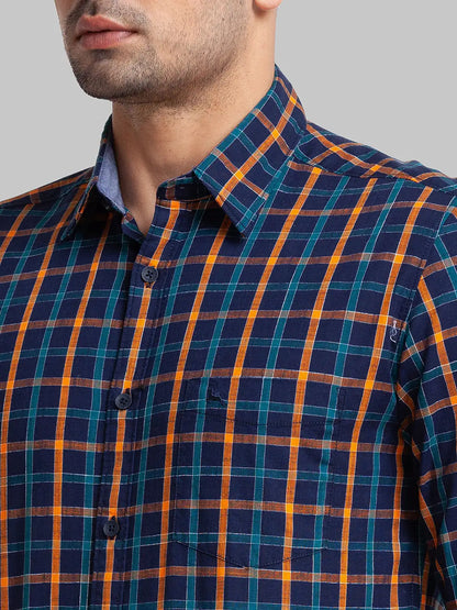 Men Blue Slim Fit Checks Cotton Full Sleeve Shirts