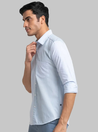 Men Blue Slim Fit Solid Cotton Full Sleeve Shirts