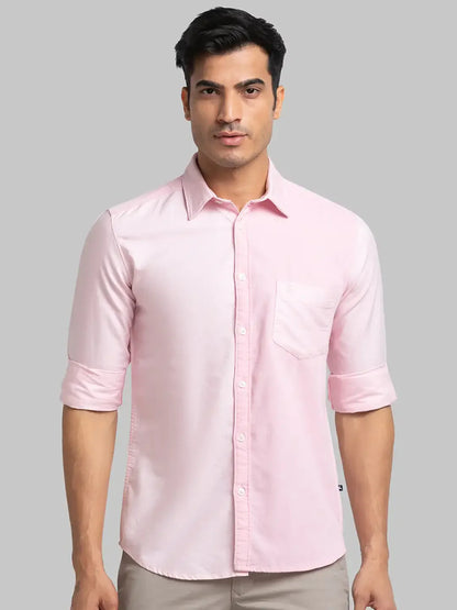 Parx Men Pink Solid Slim Fit Cotton Casual Shirt