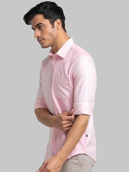Parx Men Pink Solid Slim Fit Cotton Casual Shirt