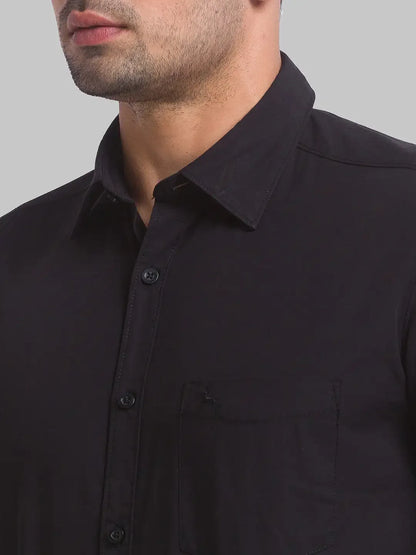 Men Black Slim Fit Solid Polyester Blend Full Sleeve Shirts