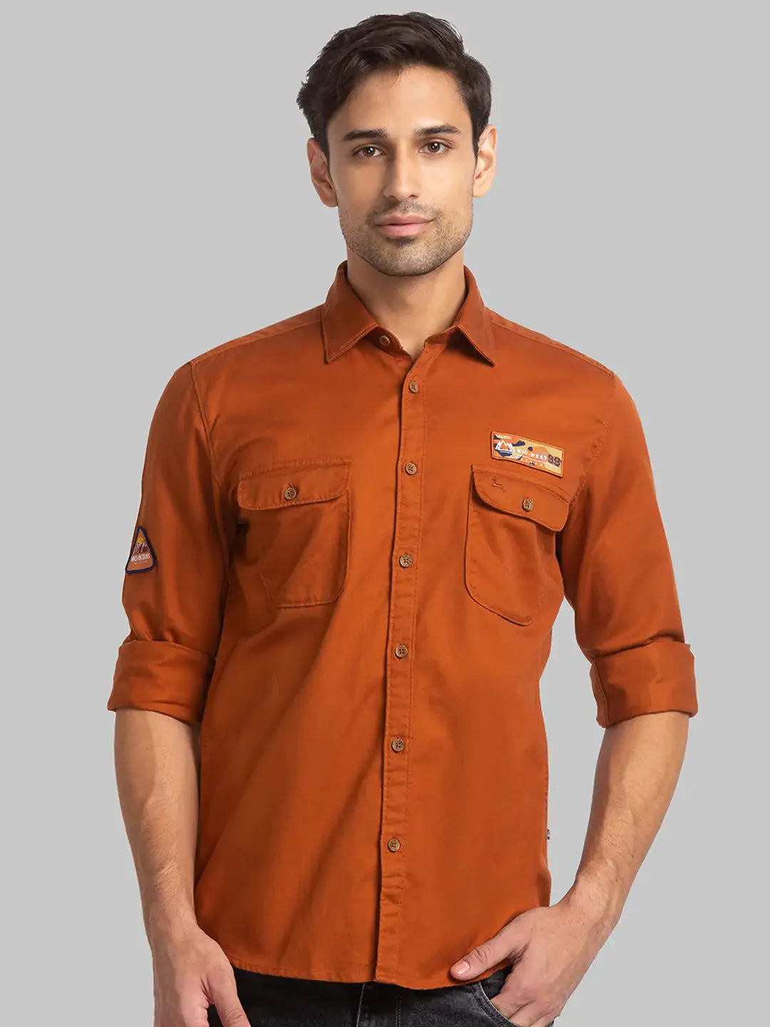 Men Brown Slim Fit Solid Cotton Full Sleeve Shirts