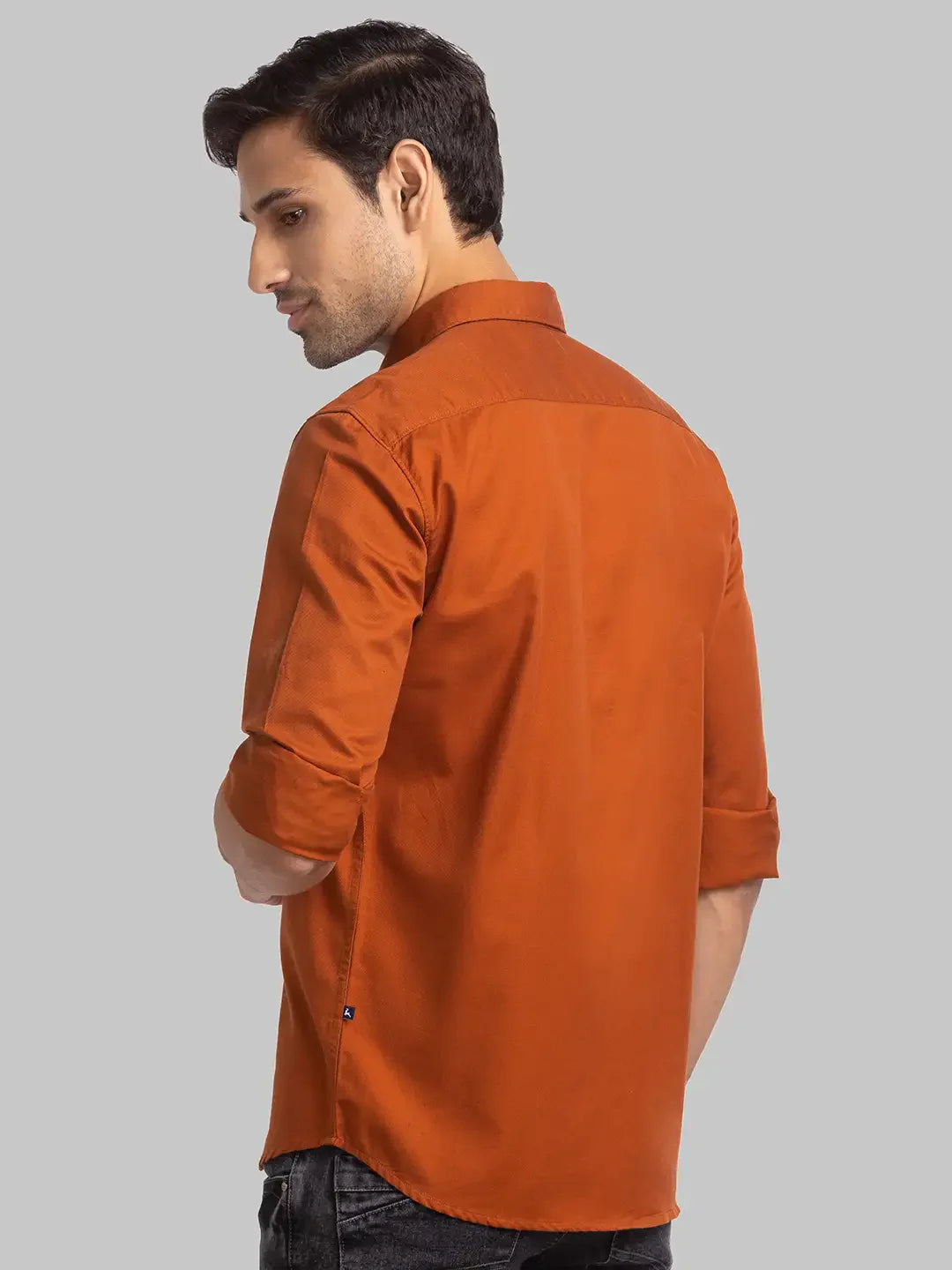 Men Brown Slim Fit Solid Cotton Full Sleeve Shirts