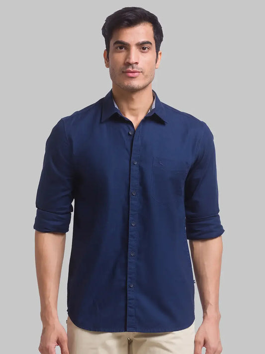 Men Blue Slim Fit Solid Cotton Full Sleeve Shirts