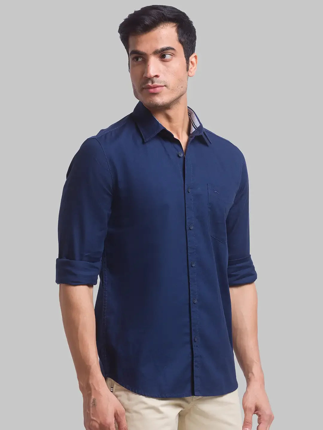 Men Blue Slim Fit Solid Cotton Full Sleeve Shirts