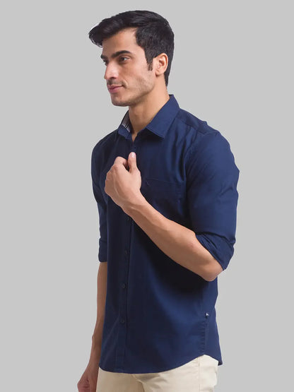 Men Blue Slim Fit Solid Cotton Full Sleeve Shirts