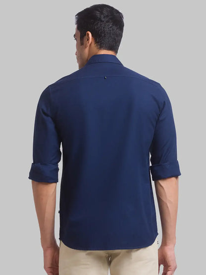 Men Blue Slim Fit Solid Cotton Full Sleeve Shirts
