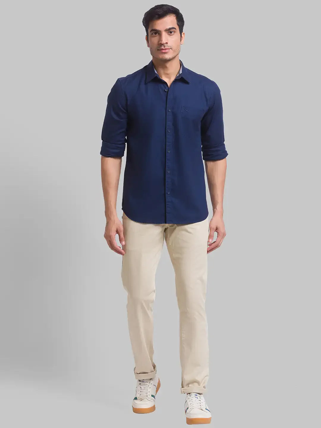 Men Blue Slim Fit Solid Cotton Full Sleeve Shirts