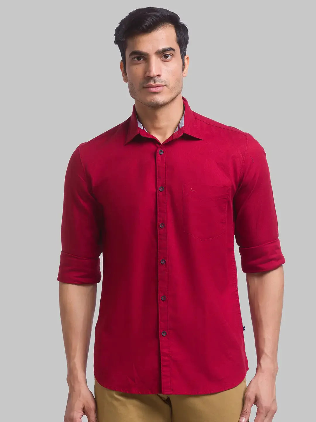 Men Red Slim Fit Solid Cotton Full Sleeve Shirts