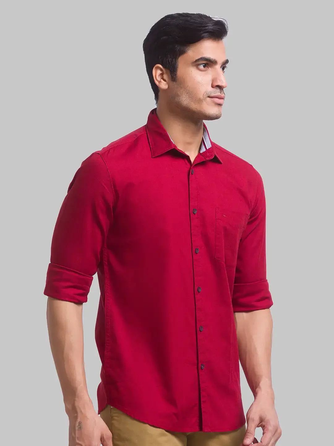 Men Red Slim Fit Solid Cotton Full Sleeve Shirts