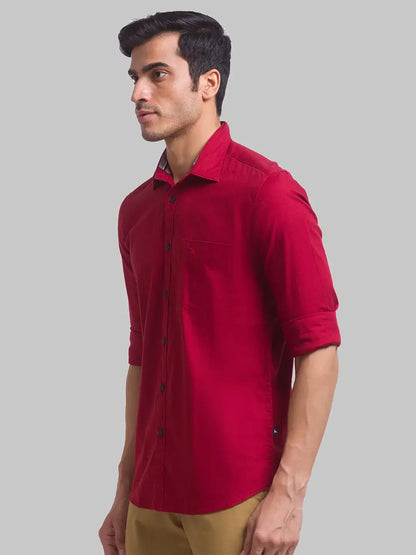 Men Red Slim Fit Solid Cotton Full Sleeve Shirts