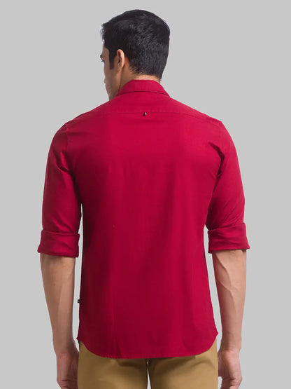 Men Red Slim Fit Solid Cotton Full Sleeve Shirts