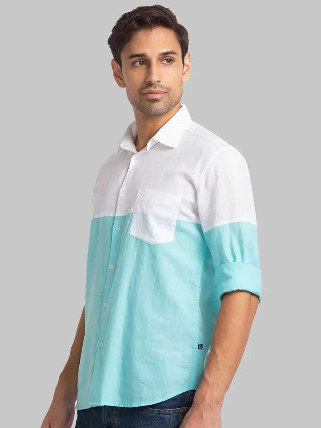 Men Blue Slim Fit Solid Cotton Blend Full Sleeve Shirts