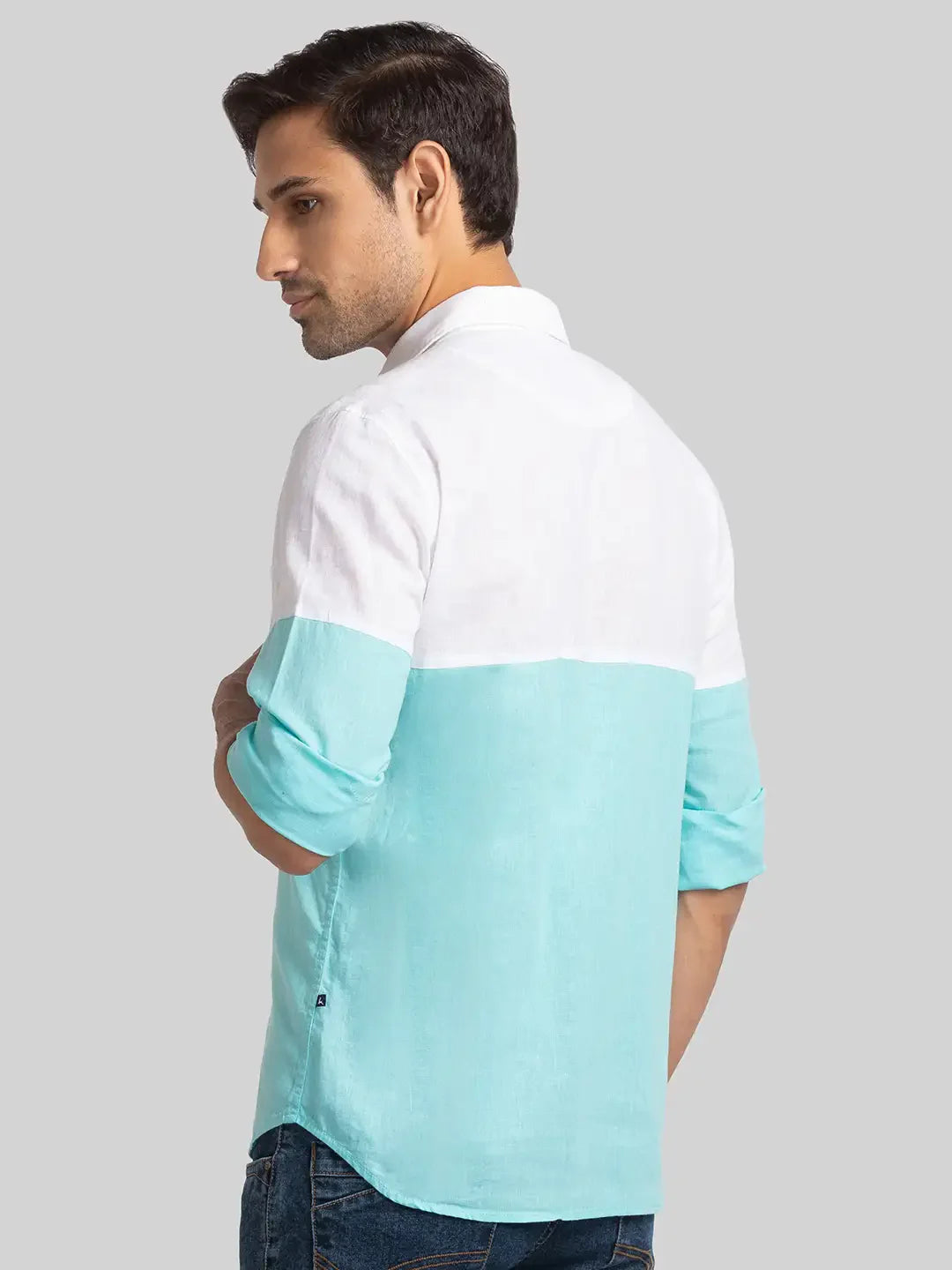 Men Blue Slim Fit Solid Cotton Blend Full Sleeve Shirts