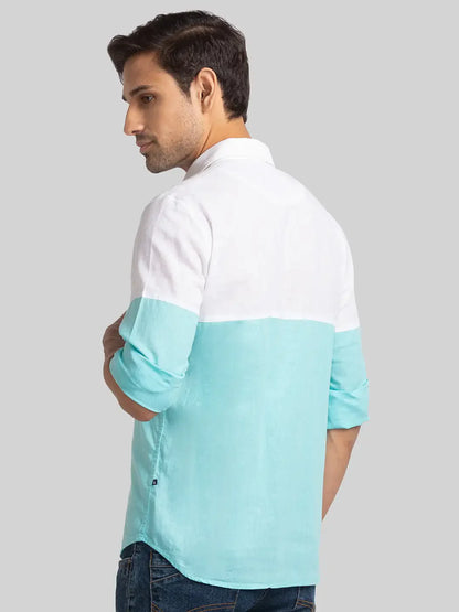 Men Blue Slim Fit Solid Cotton Blend Full Sleeve Shirts