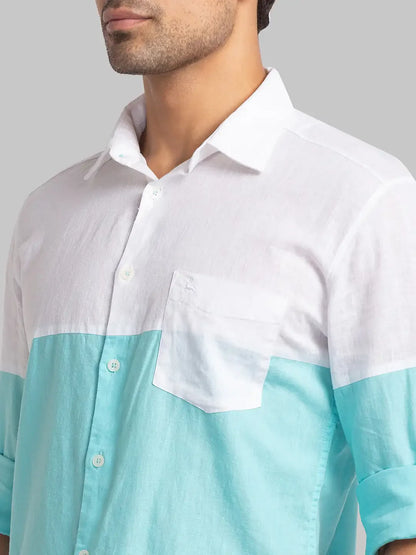 Men Blue Slim Fit Solid Cotton Blend Full Sleeve Shirts