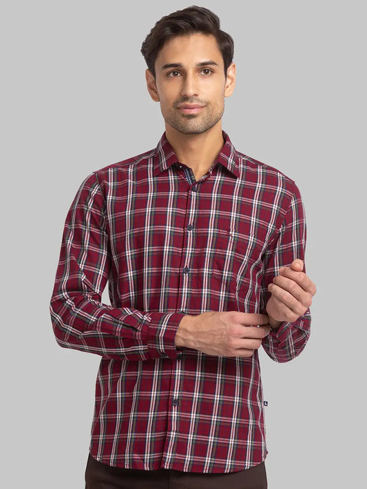 Men Red Slim Fit Checks Cotton Full Sleeve Shirts