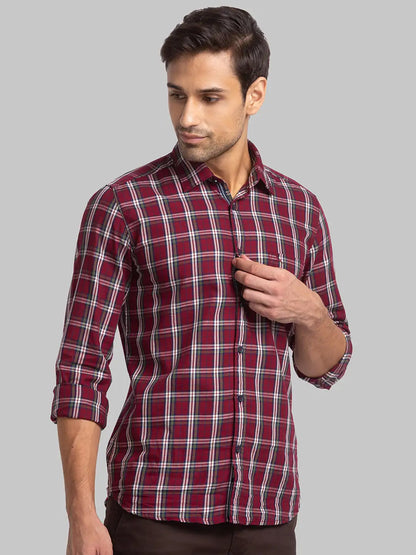 Men Red Slim Fit Checks Cotton Full Sleeve Shirts