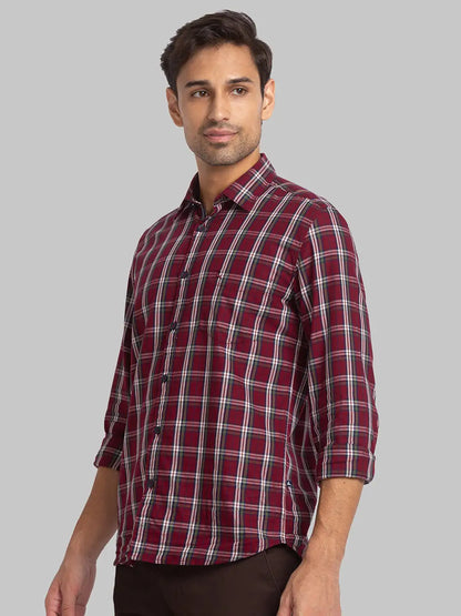 Men Red Slim Fit Checks Cotton Full Sleeve Shirts