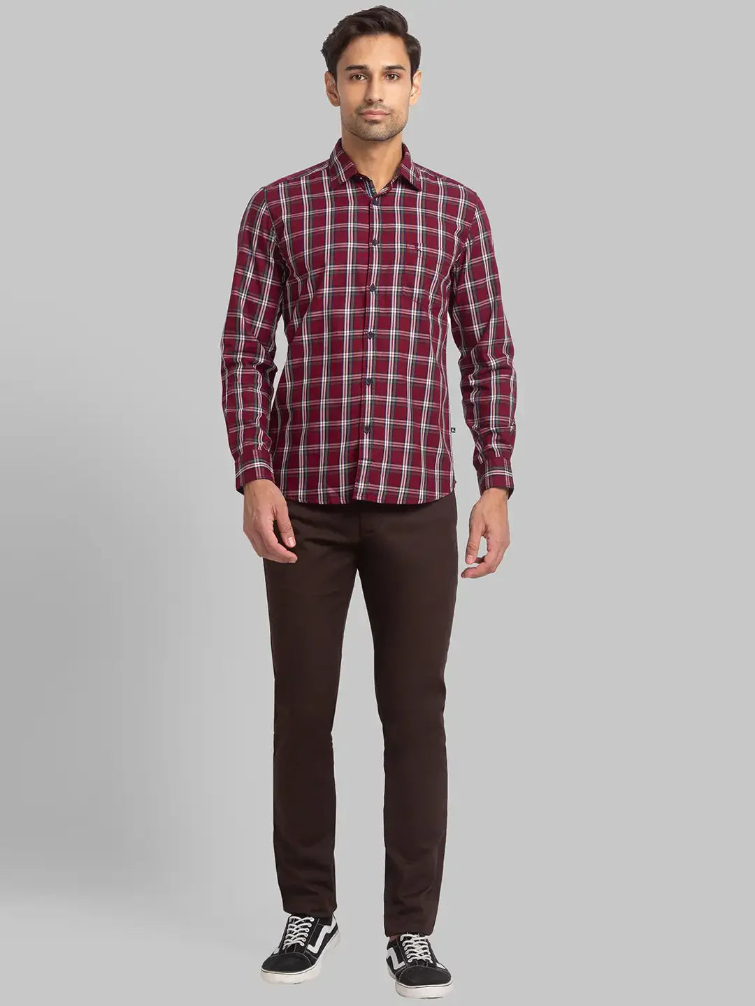 Men Red Slim Fit Checks Cotton Full Sleeve Shirts