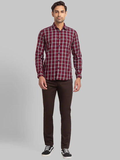 Men Red Slim Fit Checks Cotton Full Sleeve Shirts