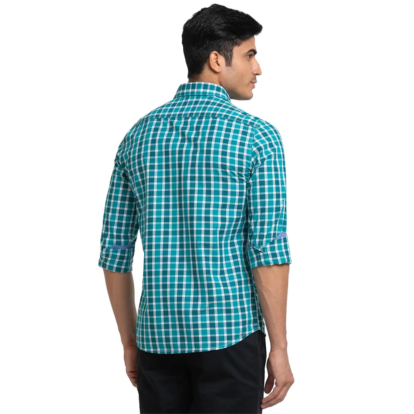 Men Green Slim Fit Checks Cotton Full Sleeve Shirts