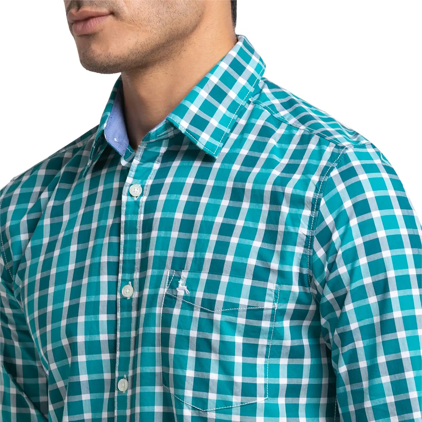 Men Green Slim Fit Checks Cotton Full Sleeve Shirts