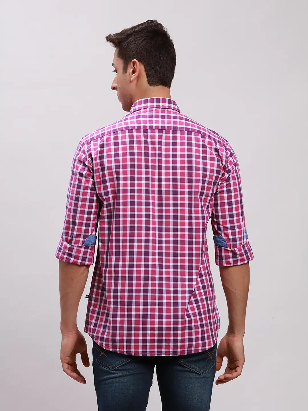 Parx Men Purple Checks Slim Fit Cotton Casual Shirt