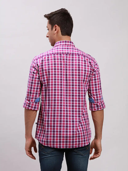 Parx Men Purple Checks Slim Fit Cotton Casual Shirt