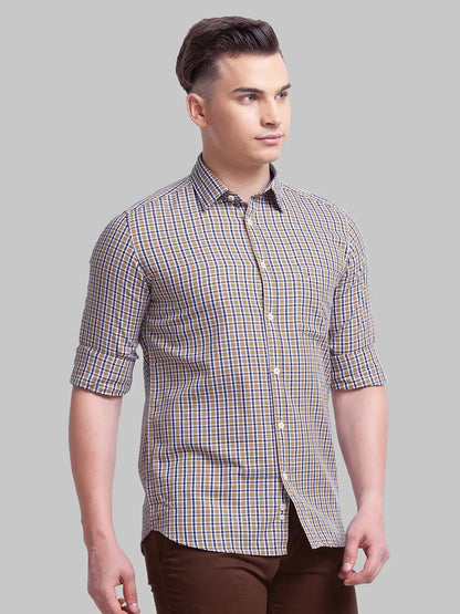 Men Yellow Slim Fit Checks Cotton Full Sleeve Shirts