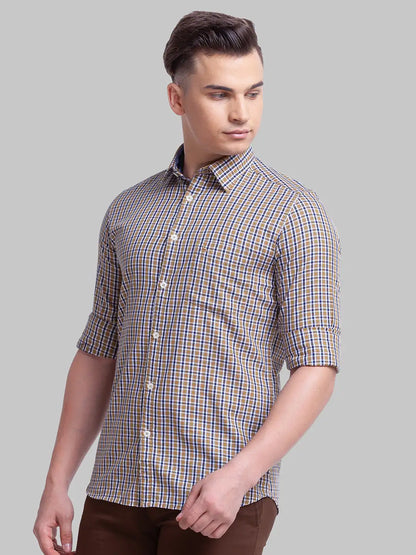 Men Yellow Slim Fit Checks Cotton Full Sleeve Shirts