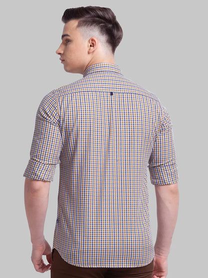 Men Yellow Slim Fit Checks Cotton Full Sleeve Shirts