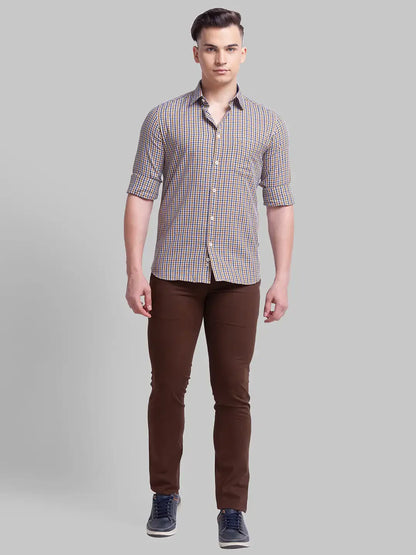 Men Yellow Slim Fit Checks Cotton Full Sleeve Shirts