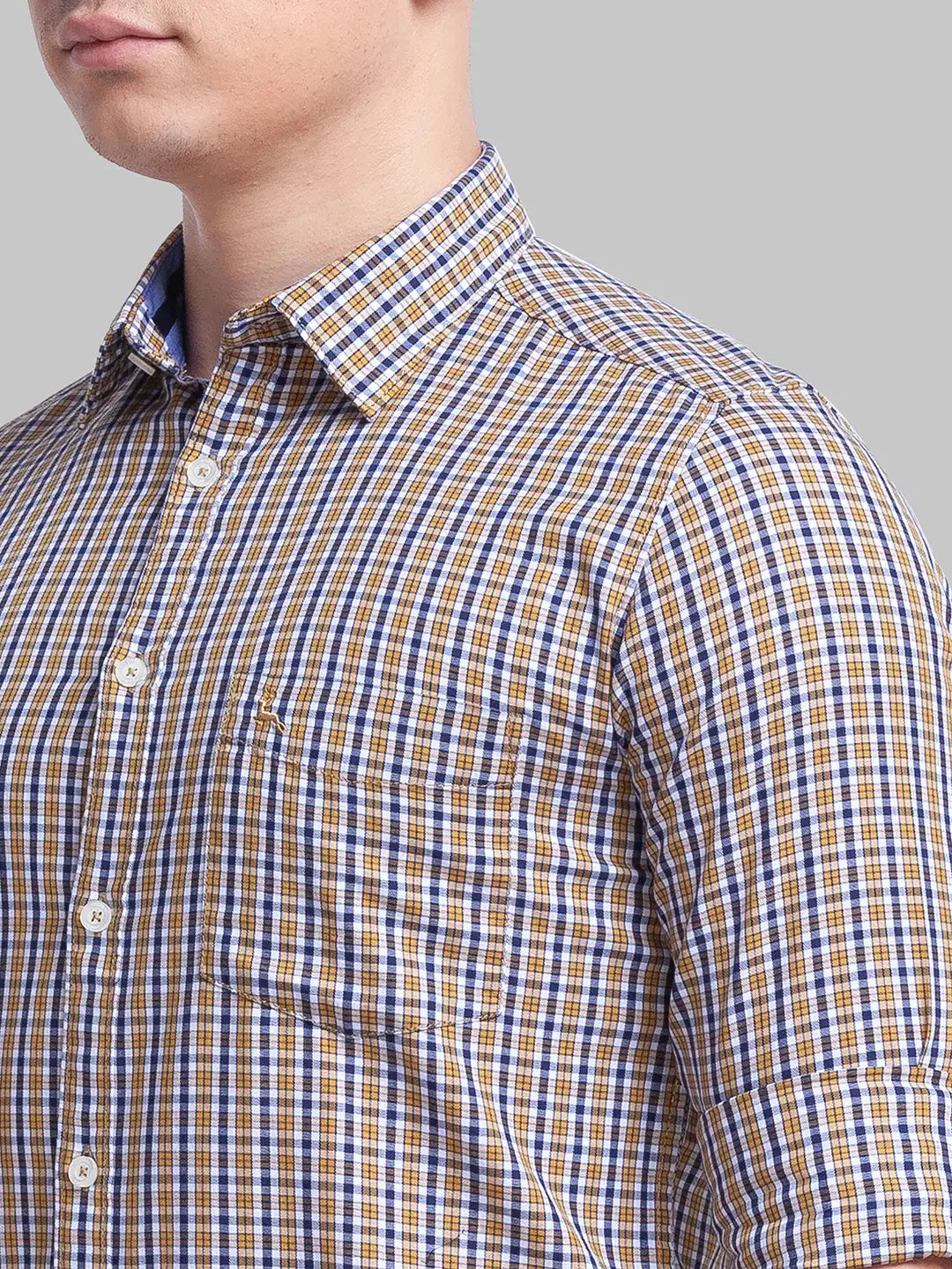 Men Yellow Slim Fit Checks Cotton Full Sleeve Shirts