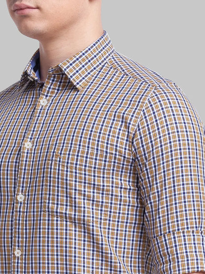Men Yellow Slim Fit Checks Cotton Full Sleeve Shirts