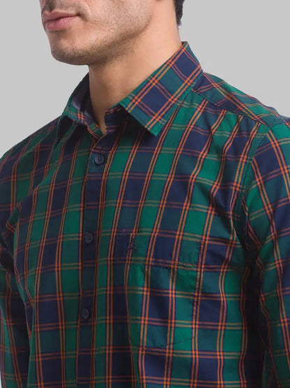 Men Green Slim Fit Checks Cotton Full Sleeve Shirts