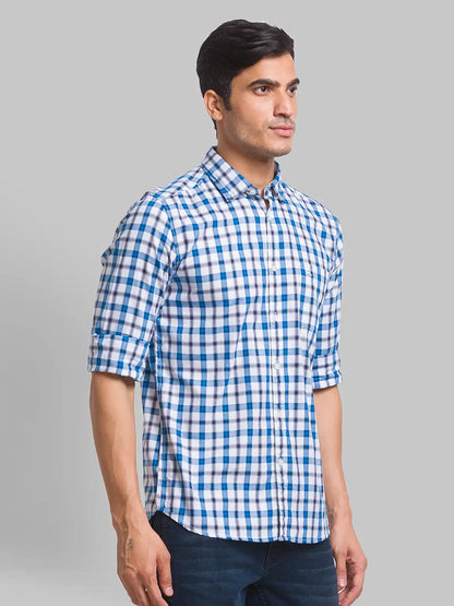 Parx Men Blue Checks Slim Fit Cotton Full Sleeve Shirts